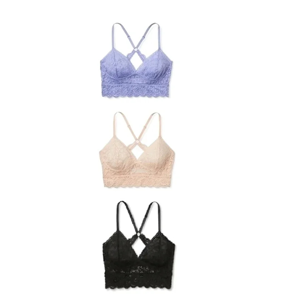 SMALL 3PK Xhilaration Wire Free Racerback Lace Bralettes NWT